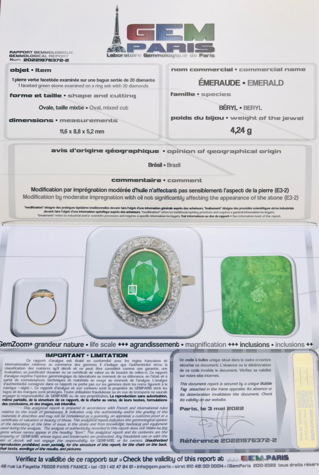 1925er Art Deco 3,14 Karat Smaragd-Diamanten-Ring aus 18 Karat Gelbgold 9