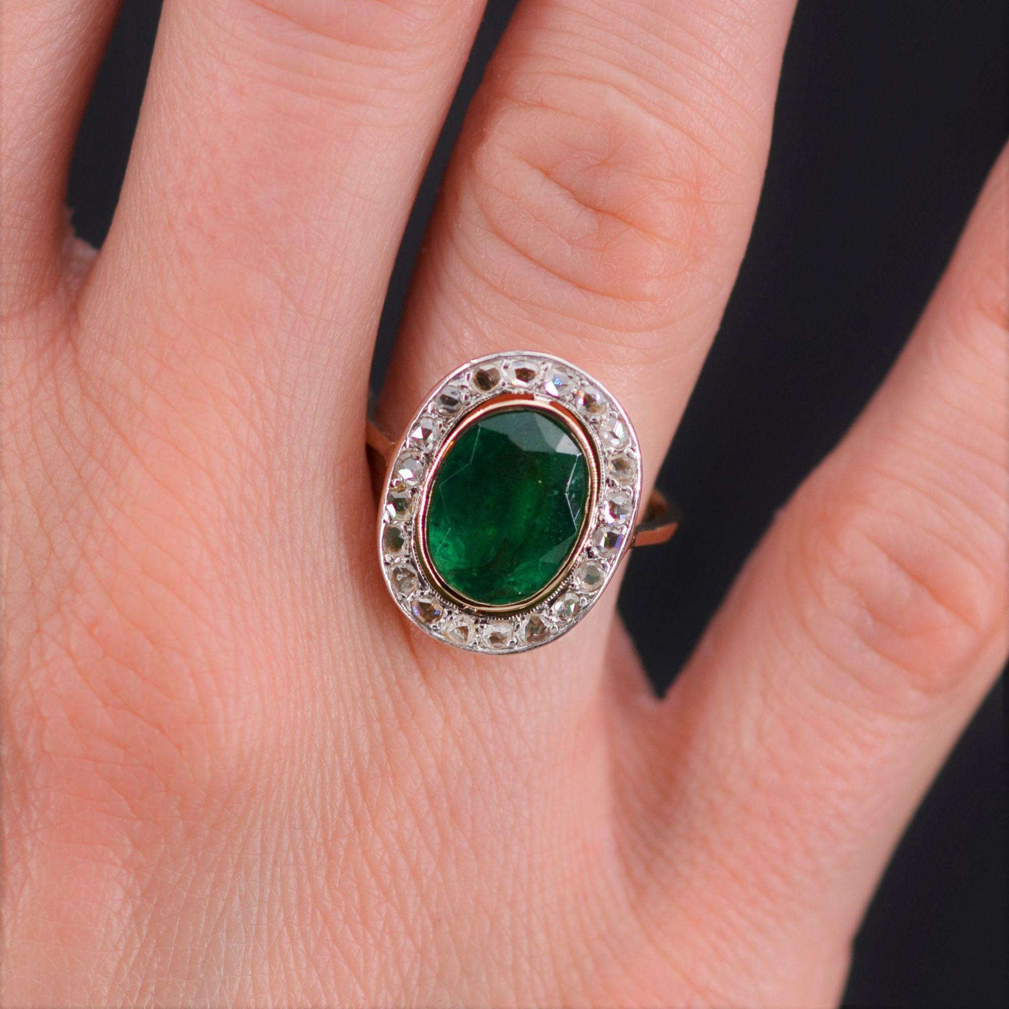 1925s Art Deco 3.14 Carat Emerald Diamonds 18 Karat Yellow Gold Oval Ring 1