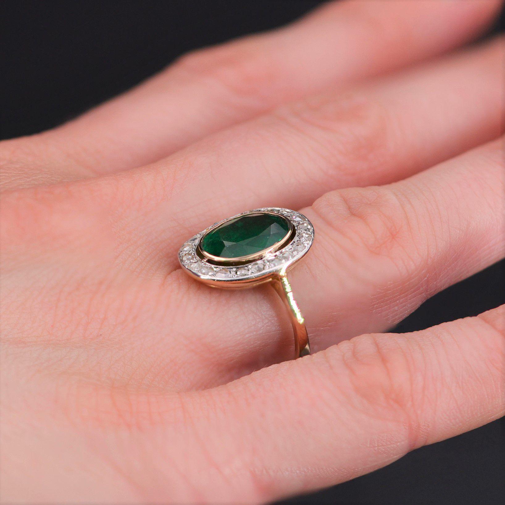 1925er Art Deco 3,14 Karat Smaragd-Diamanten-Ring aus 18 Karat Gelbgold 4