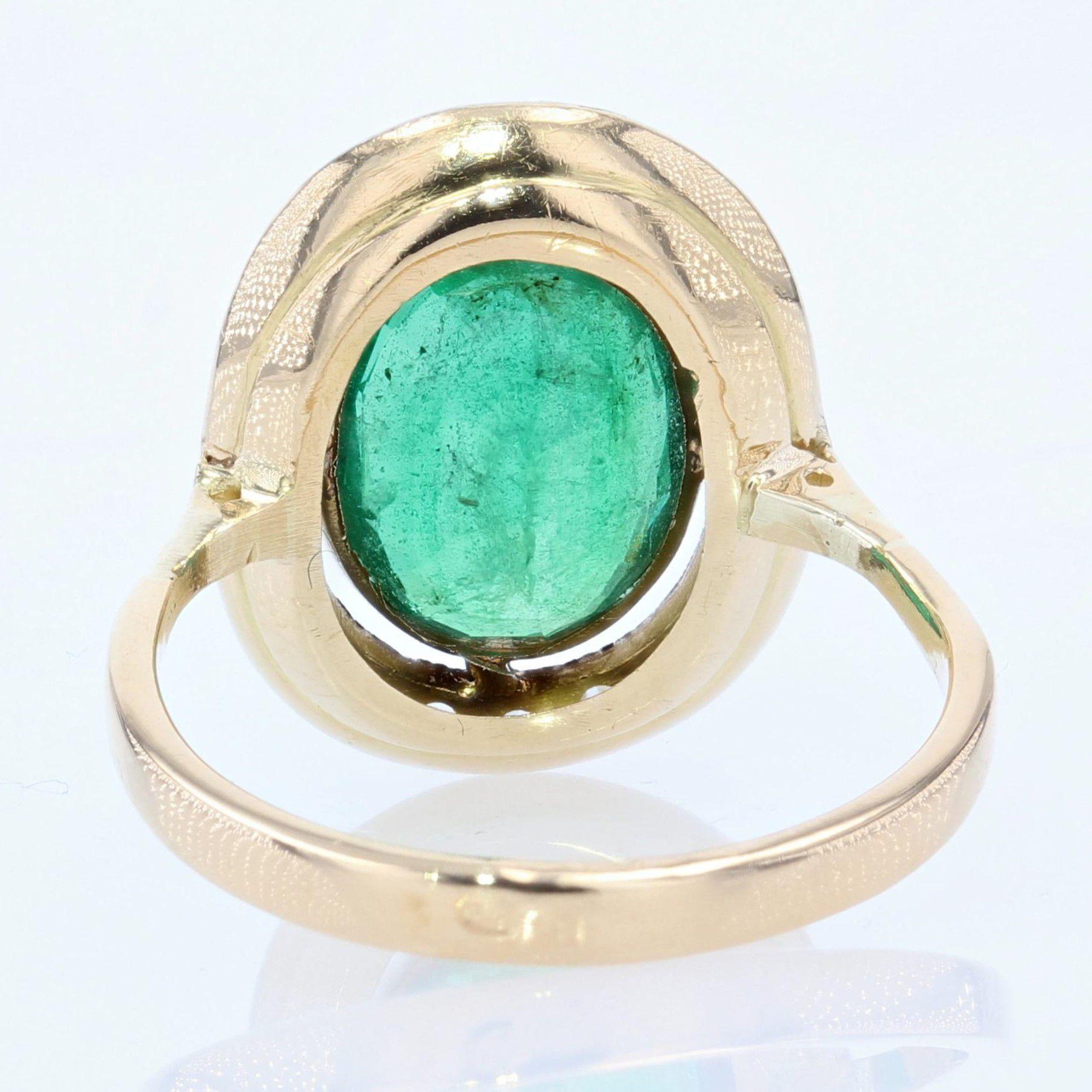 1925s Art Deco 3.14 Carat Emerald Diamonds 18 Karat Yellow Gold Oval Ring 6