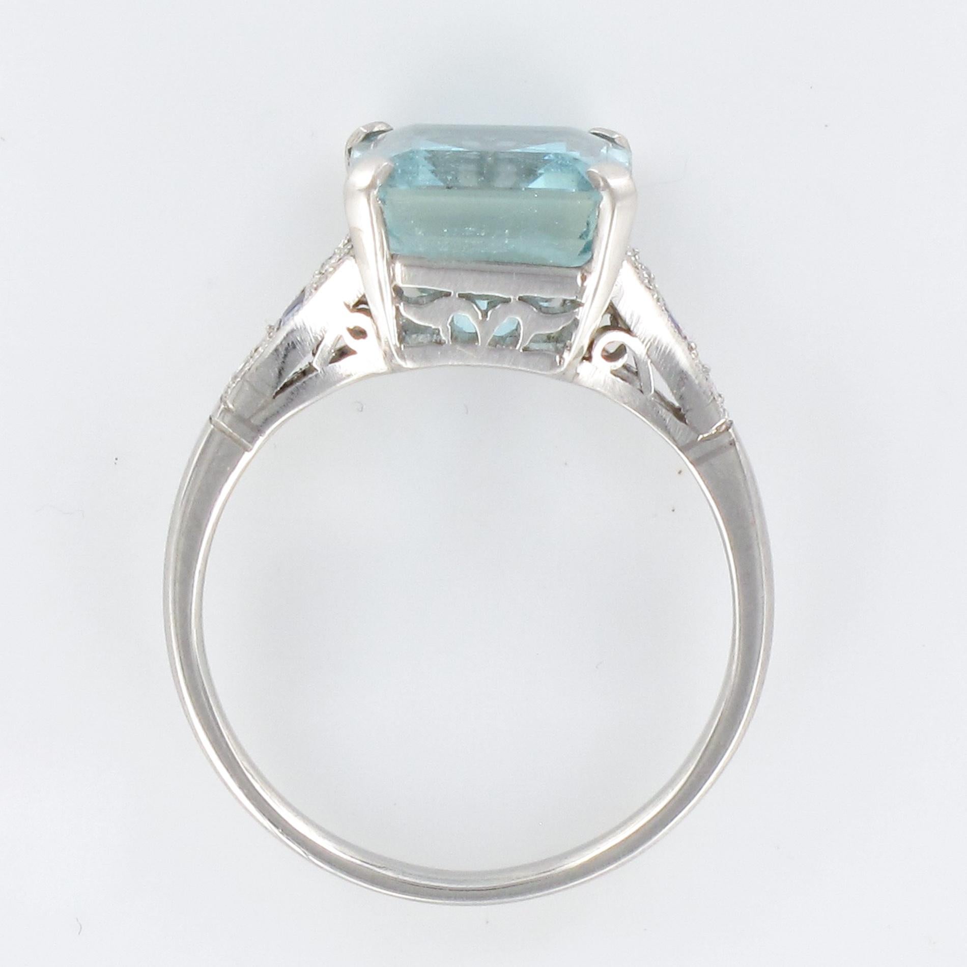1925 Art Deco 3.50 Carat Aquamarine Diamonds Sapphires Platinum Ring 11