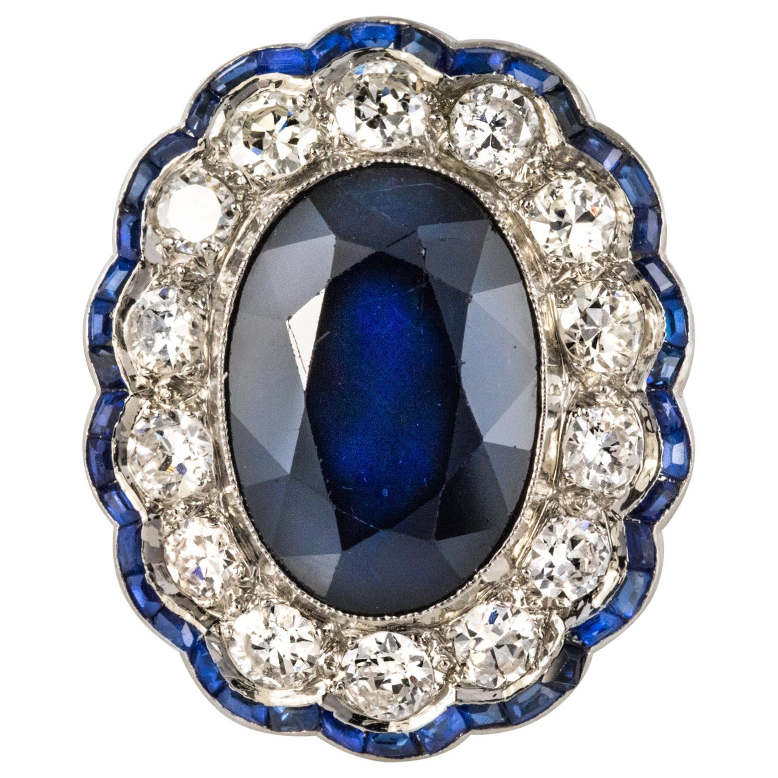 1925s Art Deco 8.40 Carat Sapphire Diamonds Calibrated Sapphires Platinum Ring
