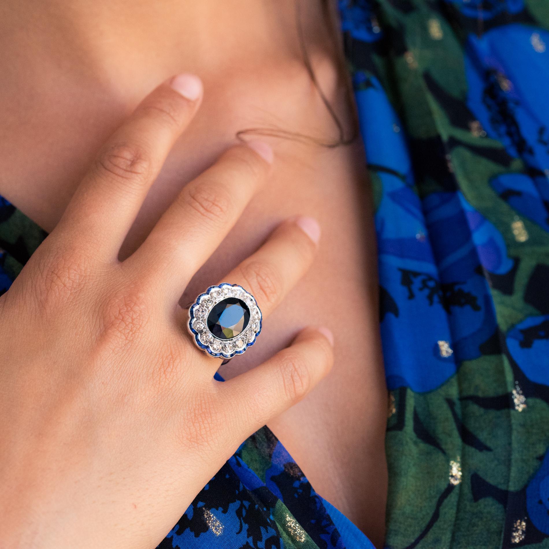 1925s Art Deco 8.40 Carat Sapphire Diamonds Calibrated Sapphires Platinum Ring 5