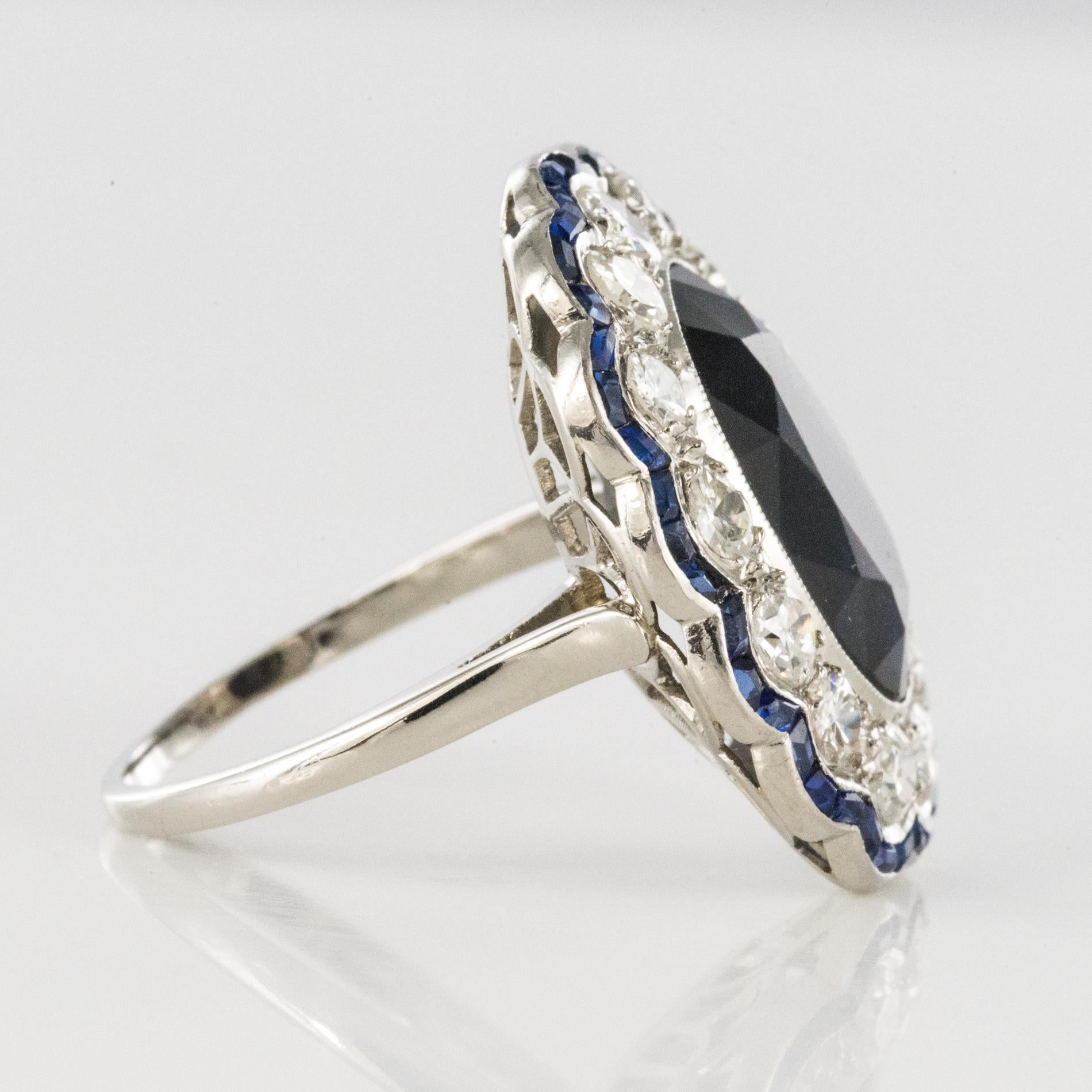 1925s Art Deco 8.40 Carat Sapphire Diamonds Calibrated Sapphires Platinum Ring 8