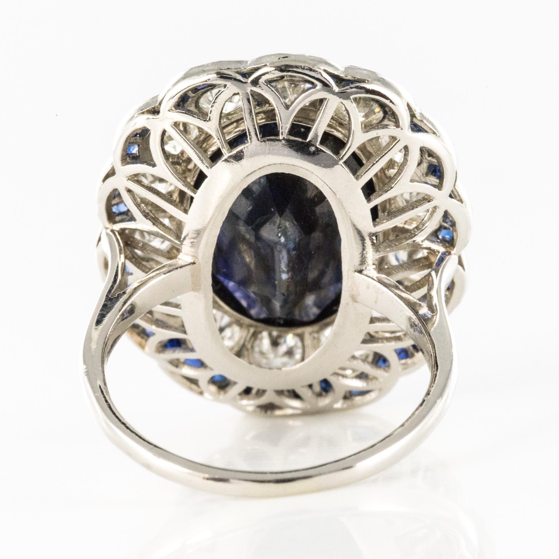1925s Art Deco 8.40 Carat Sapphire Diamonds Calibrated Sapphires Platinum Ring 10