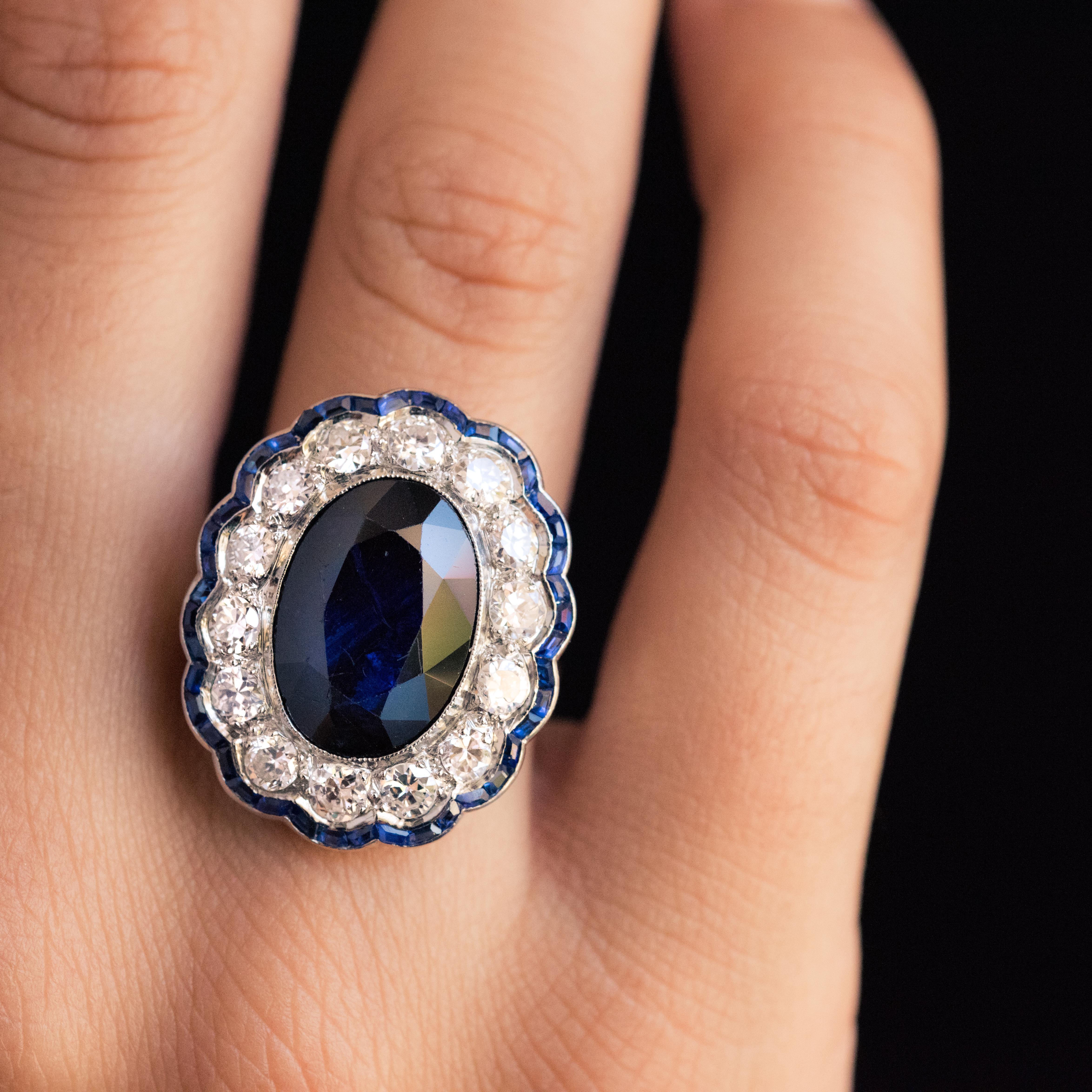 1925s Art Deco 8.40 Carat Sapphire Diamonds Calibrated Sapphires Platinum Ring 11