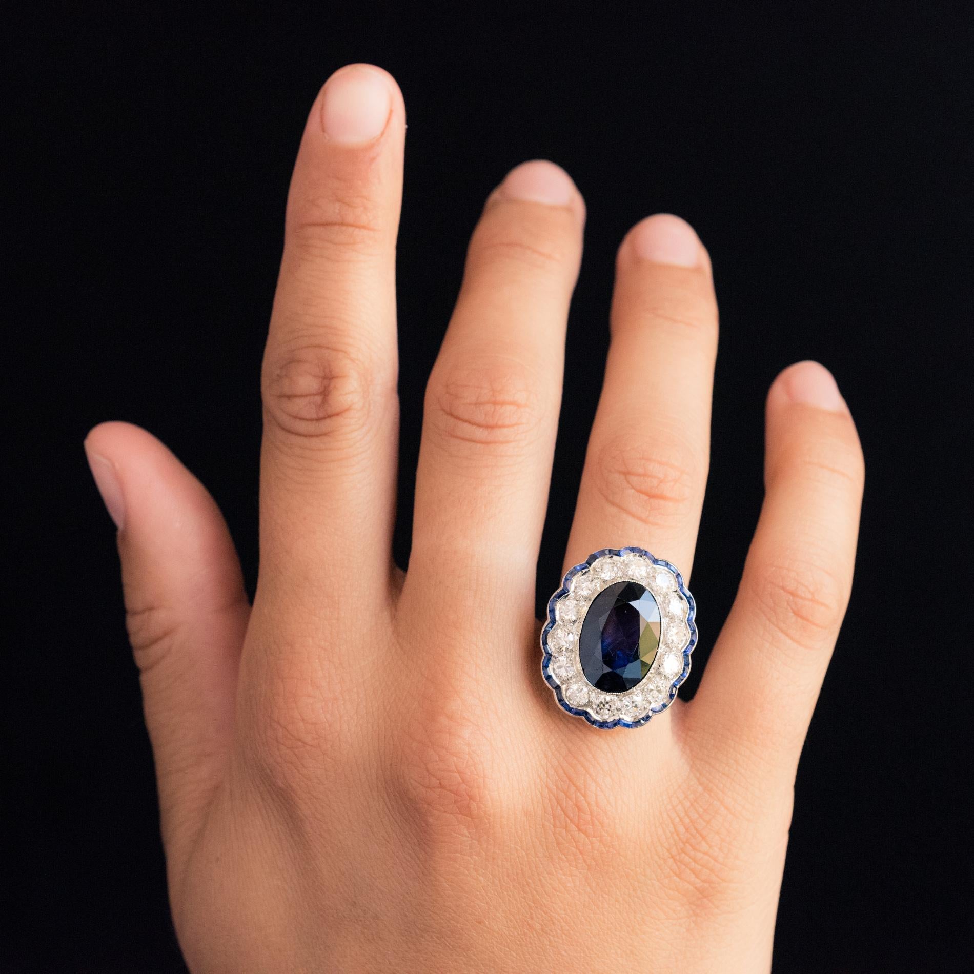 1925s Art Deco 8.40 Carat Sapphire Diamonds Calibrated Sapphires Platinum Ring 13