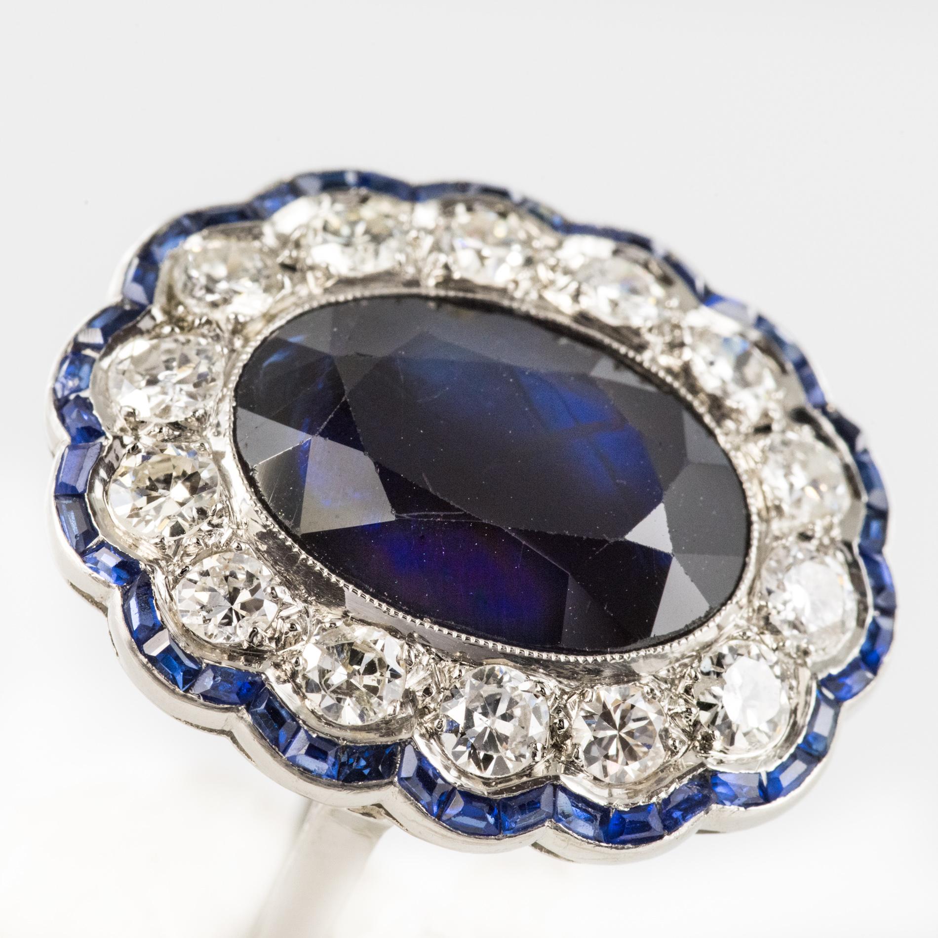 1925s Art Deco 8.40 Carat Sapphire Diamonds Calibrated Sapphires Platinum Ring 2
