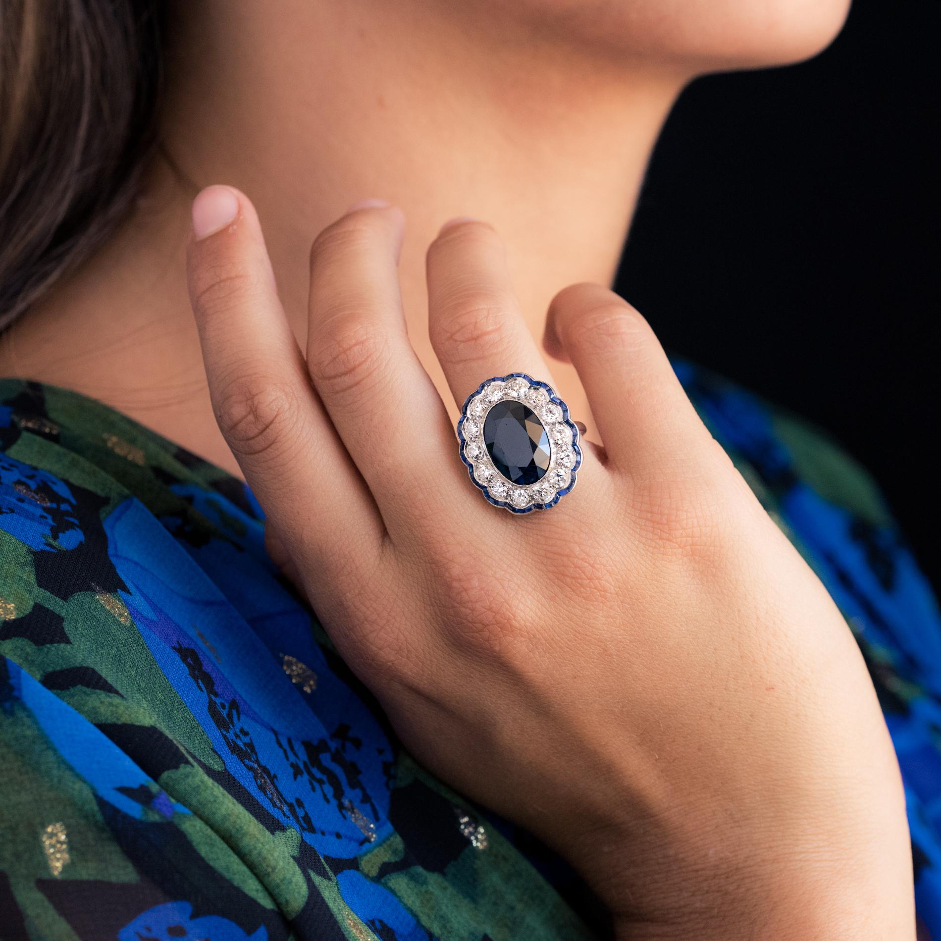 1925s Art Deco 8.40 Carat Sapphire Diamonds Calibrated Sapphires Platinum Ring 3