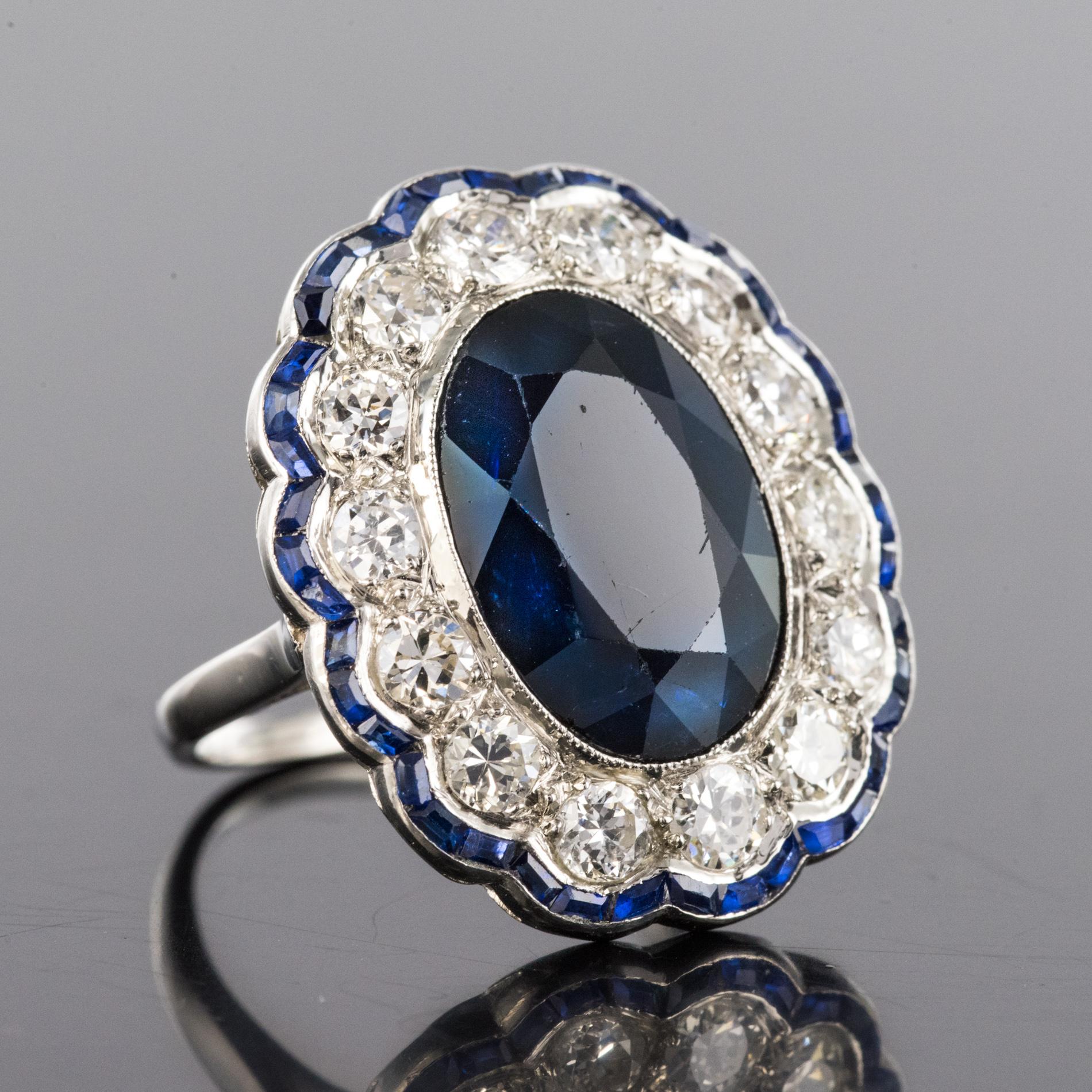 1925s Art Deco 8.40 Carat Sapphire Diamonds Calibrated Sapphires Platinum Ring 4