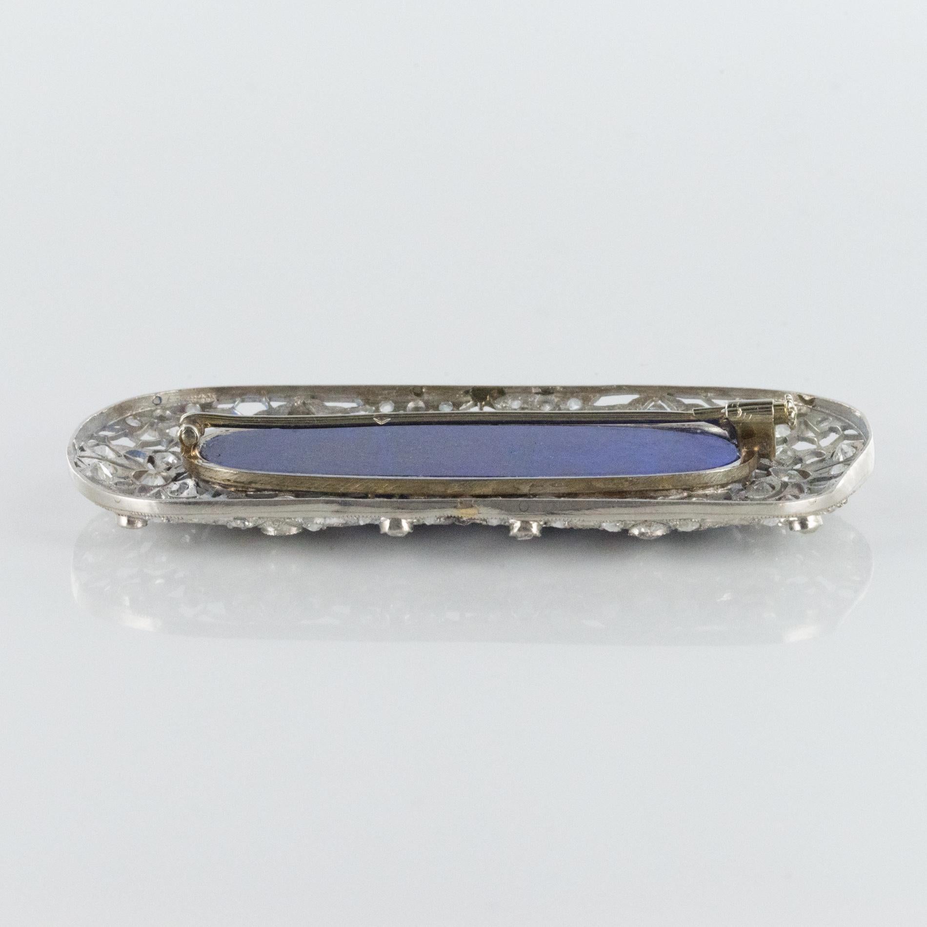 1925s Art Deco Antique Diamond Lapis Lazuli Platinum Brooch For Sale 7