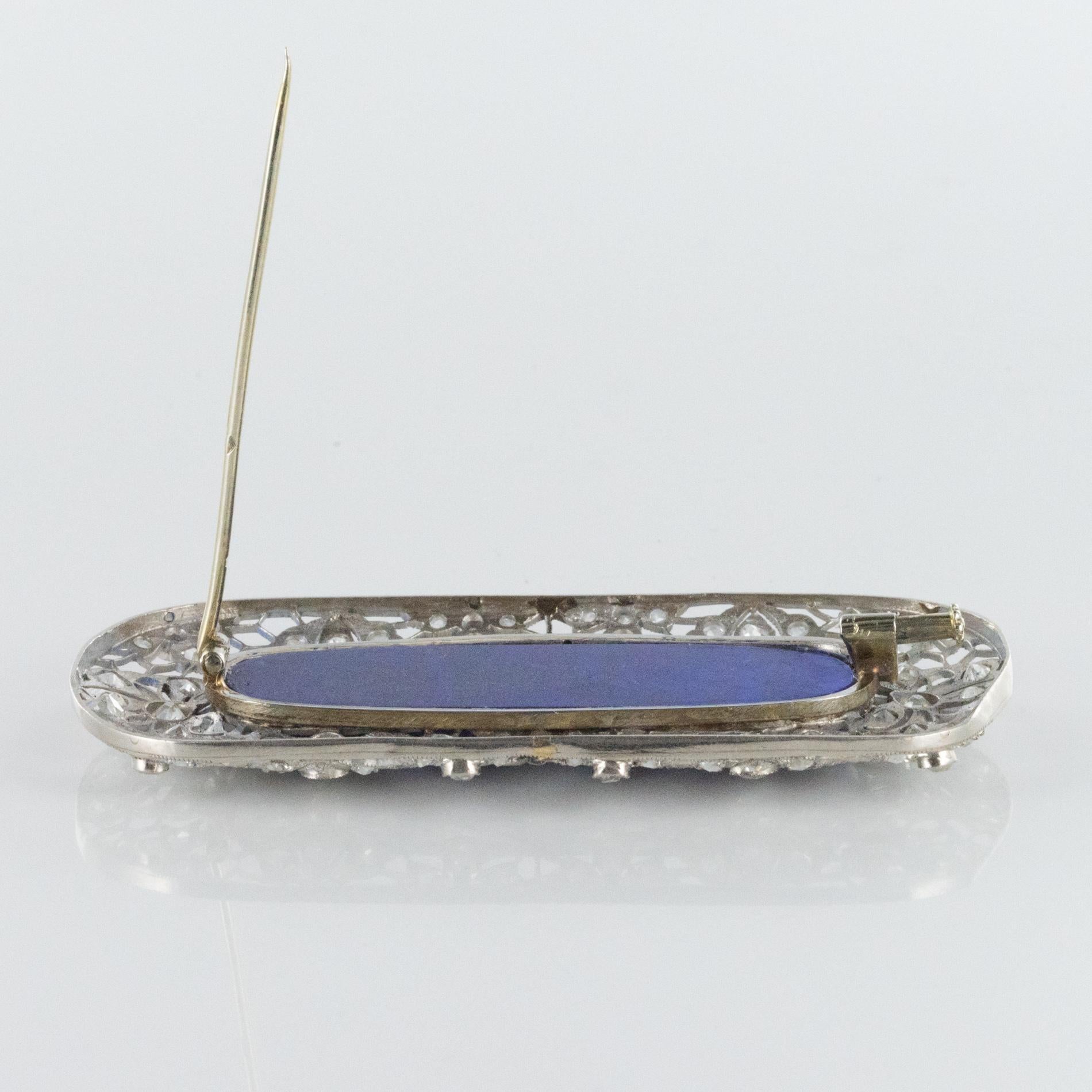 1925s Art Deco Antique Diamond Lapis Lazuli Platinum Brooch For Sale 8