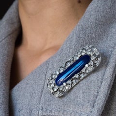 1925s Art Deco Antique Diamond Lapis Lazuli Platinum Brooch