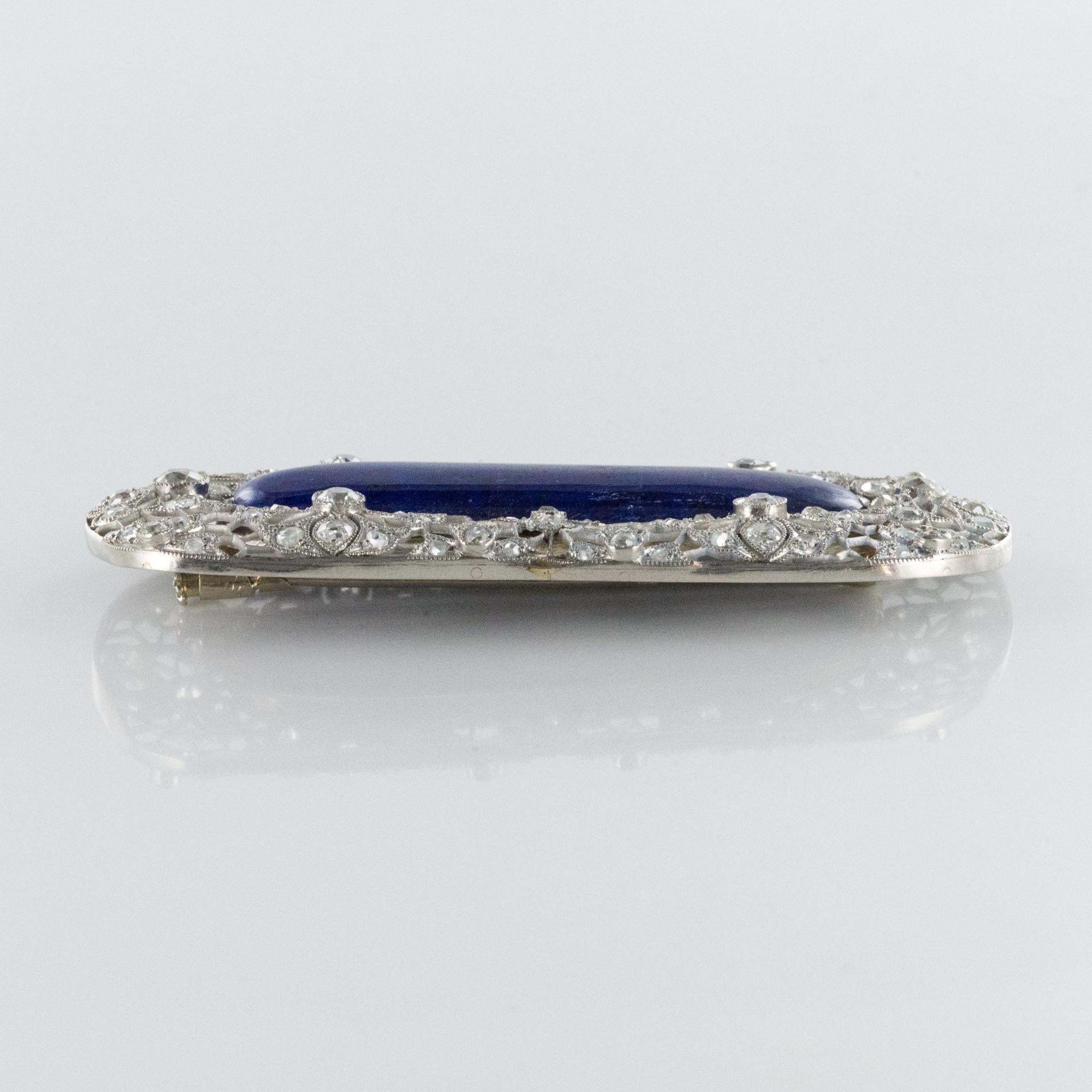 1925s Art Deco Antique Diamond Lapis Lazuli Platinum Brooch In Excellent Condition For Sale In Poitiers, FR