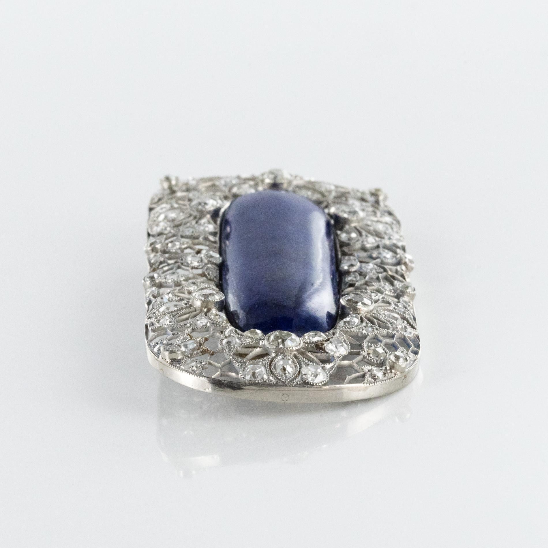 1925s Art Deco Antique Diamond Lapis Lazuli Platinum Brooch For Sale 1