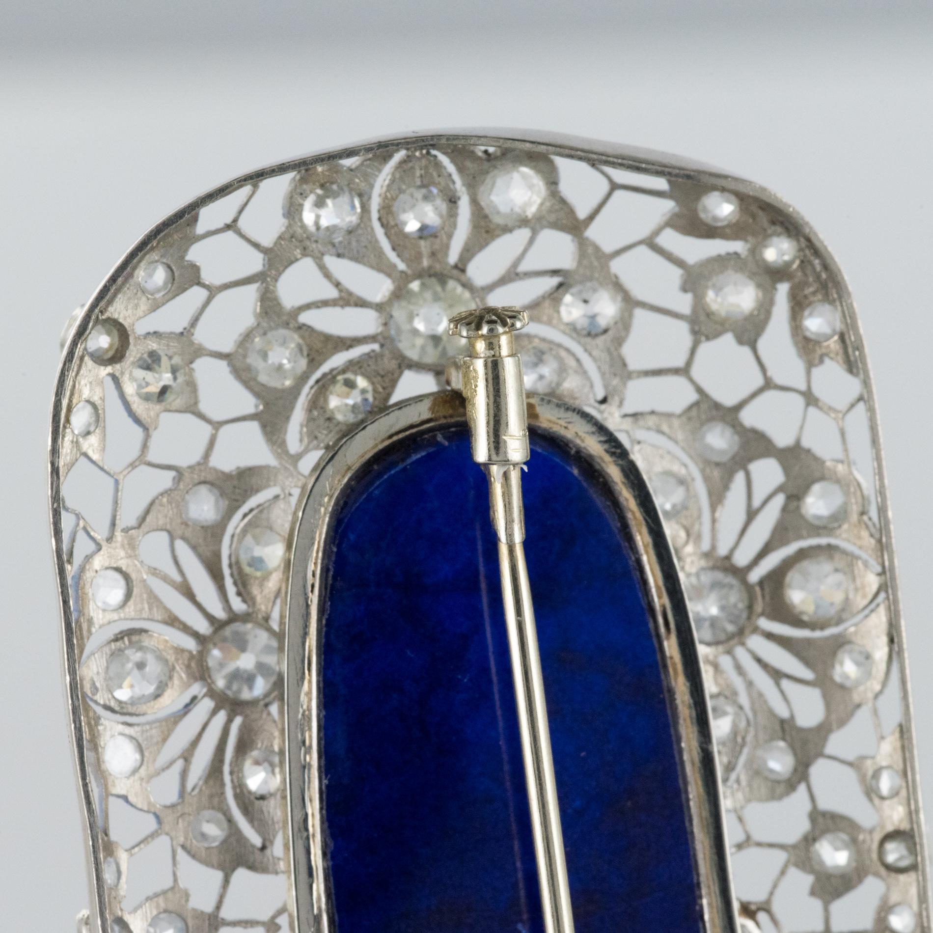 1925s Art Deco Antique Diamond Lapis Lazuli Platinum Brooch For Sale 2