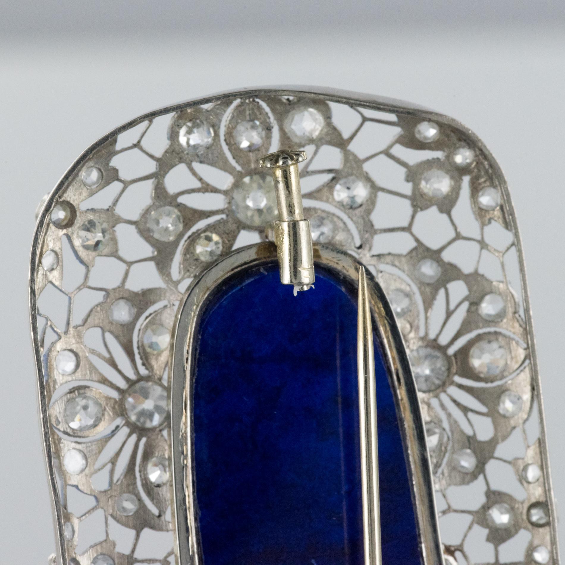 1925s Art Deco Antique Diamond Lapis Lazuli Platinum Brooch For Sale 3