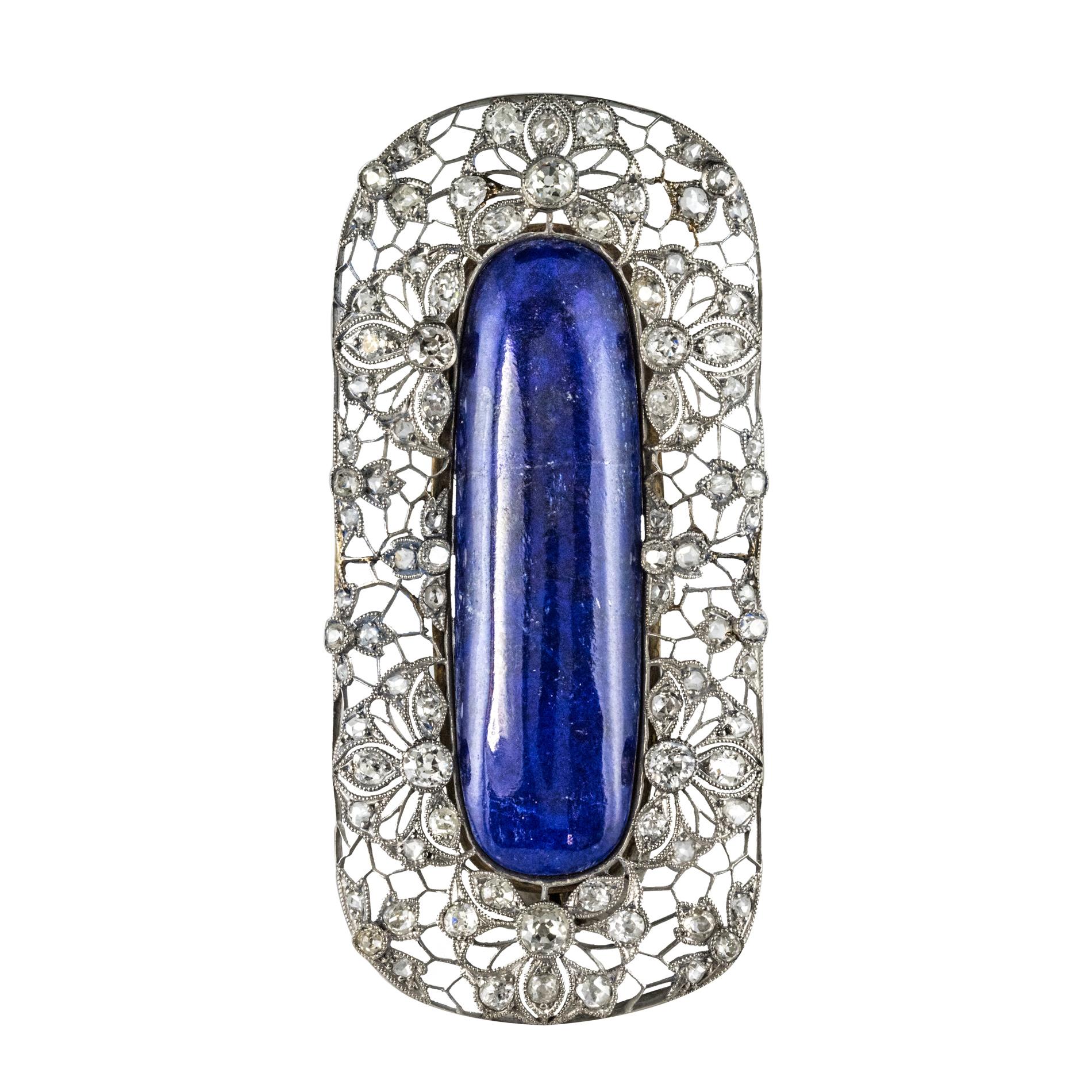 1925s Art Deco Antique Diamond Lapis Lazuli Platinum Brooch