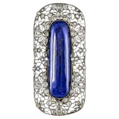 1925s Art Deco Antique Diamond Lapis Lazuli Platinum Brooch