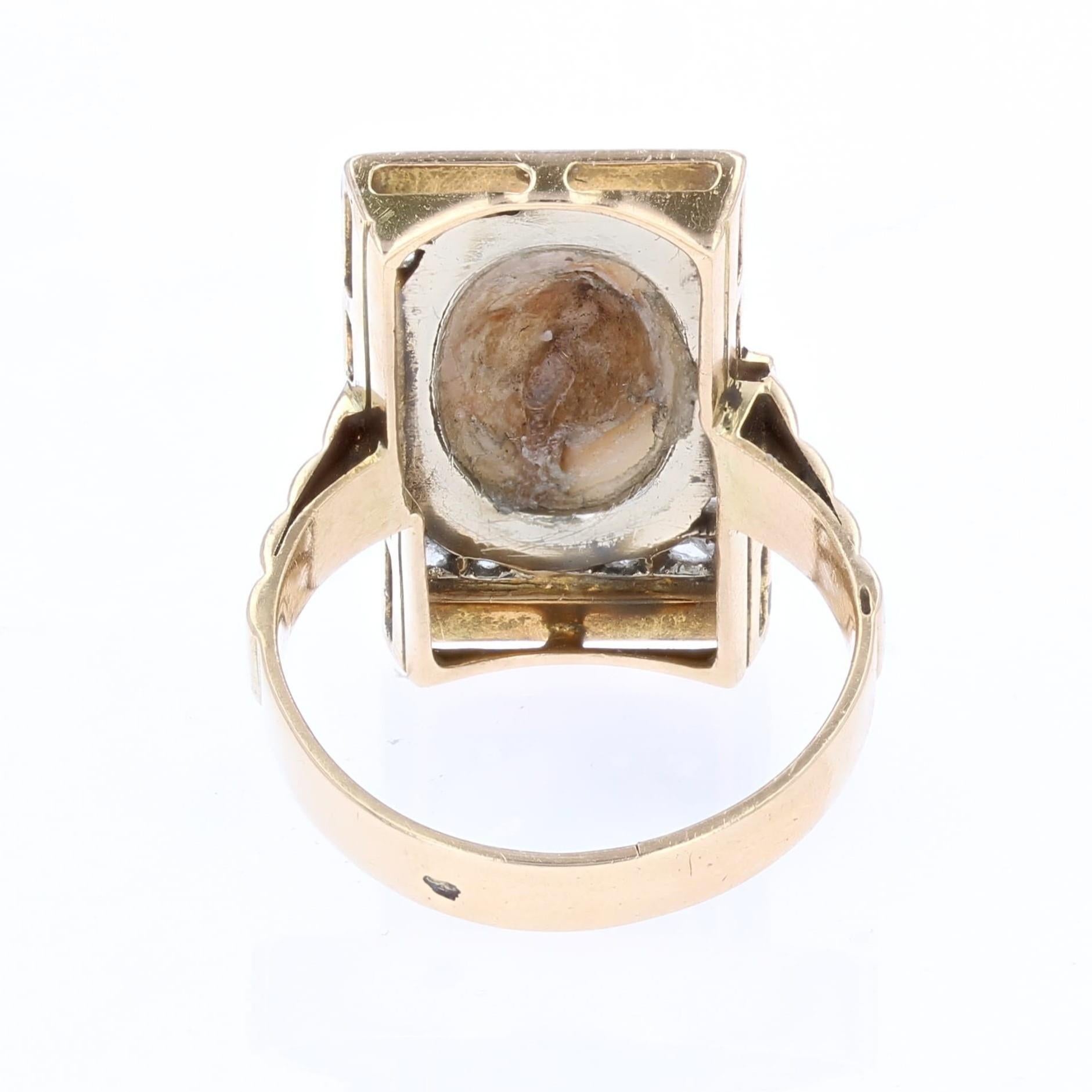 Anello Art Deco del 1925 con smalto nero e perle Mabe e diamanti in oro giallo 18 carati in vendita 10