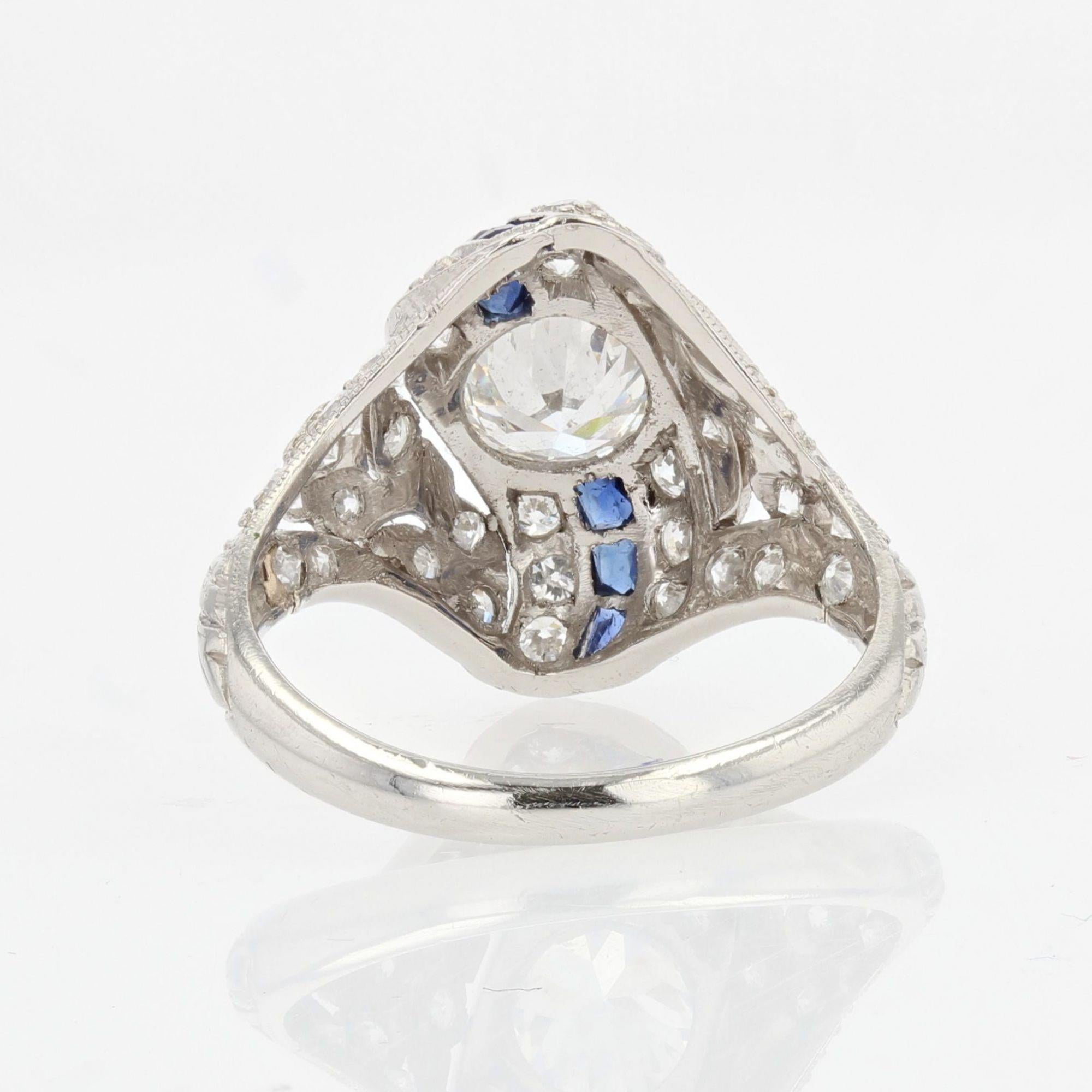 1925s Art Deco Calibrated Sapphire Diamonds Platinum Ring For Sale 6