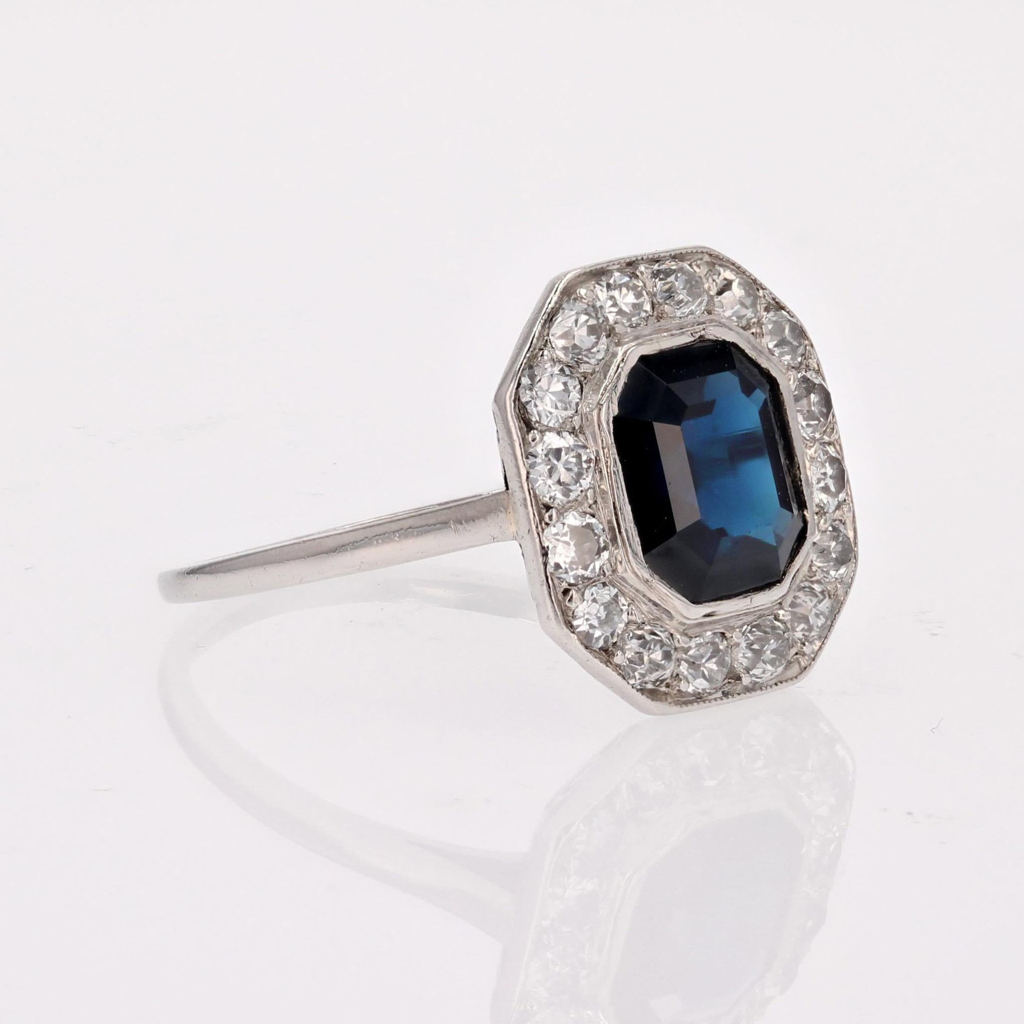 1925s Art Deco Cushion Sapphire Diamonds Platinum Ring 7