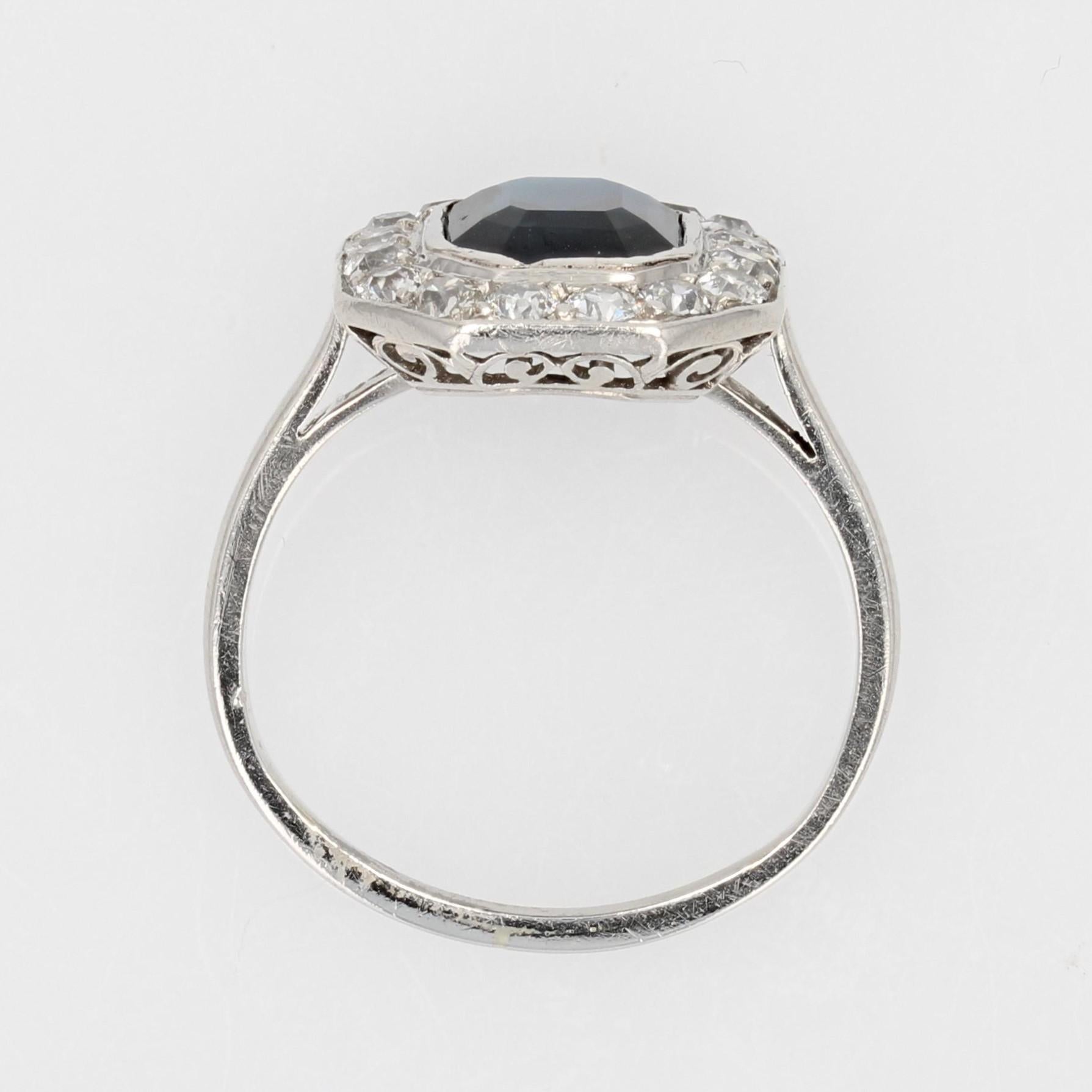 1925s Art Deco Cushion Sapphire Diamonds Platinum Ring 10
