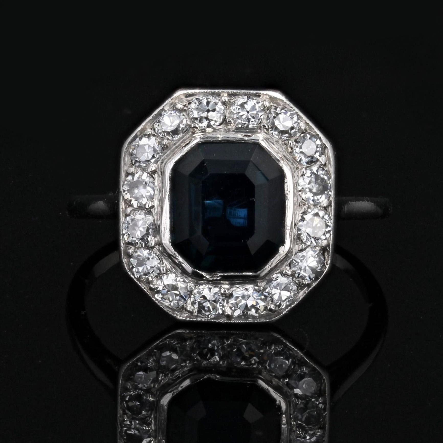 Women's 1925s Art Deco Cushion Sapphire Diamonds Platinum Ring