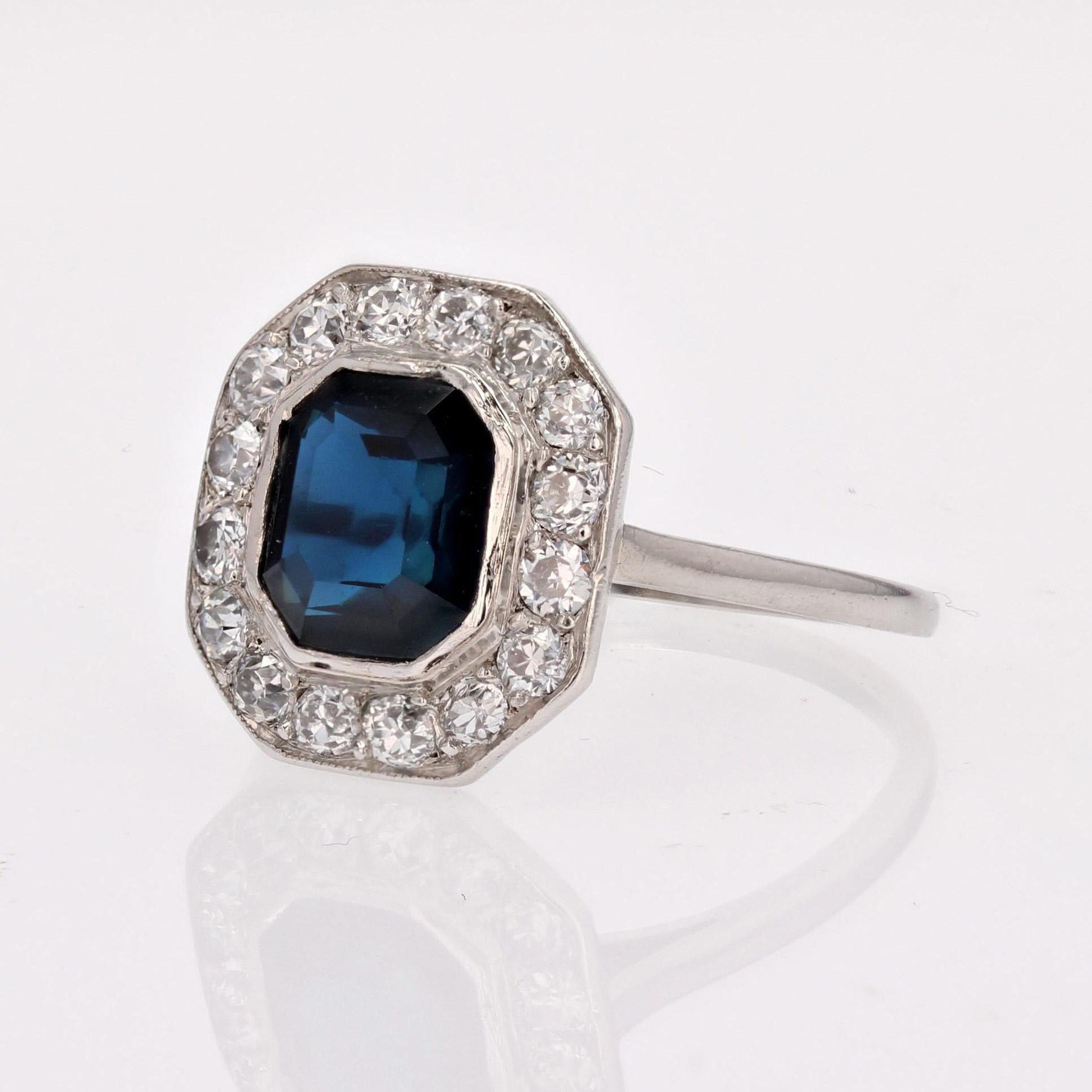 1925s Art Deco Cushion Sapphire Diamonds Platinum Ring 3