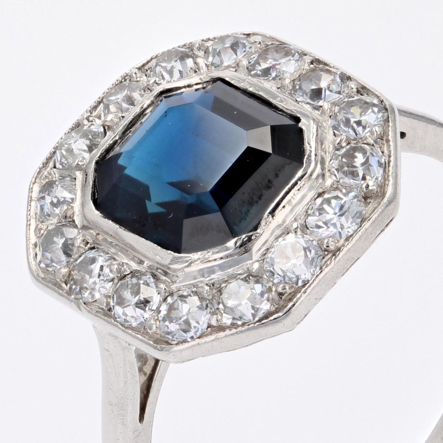 1925s Art Deco Cushion Sapphire Diamonds Platinum Ring 4