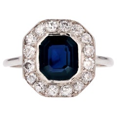 1925s Art Deco Cushion Sapphire Diamonds Platinum Ring