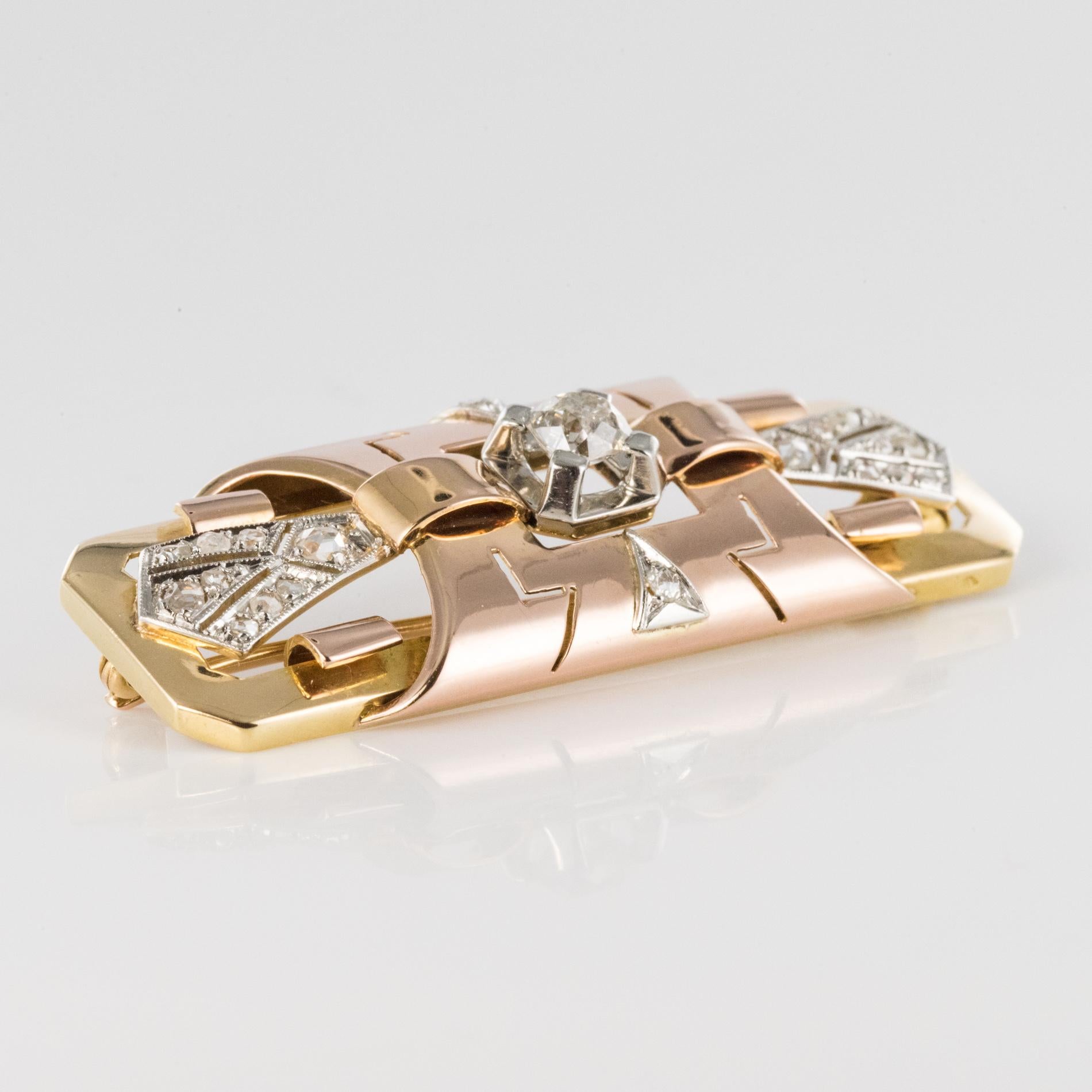 1925s Art Deco Diamonds 18 Karat Rose and Yellow Gold Brooch 5