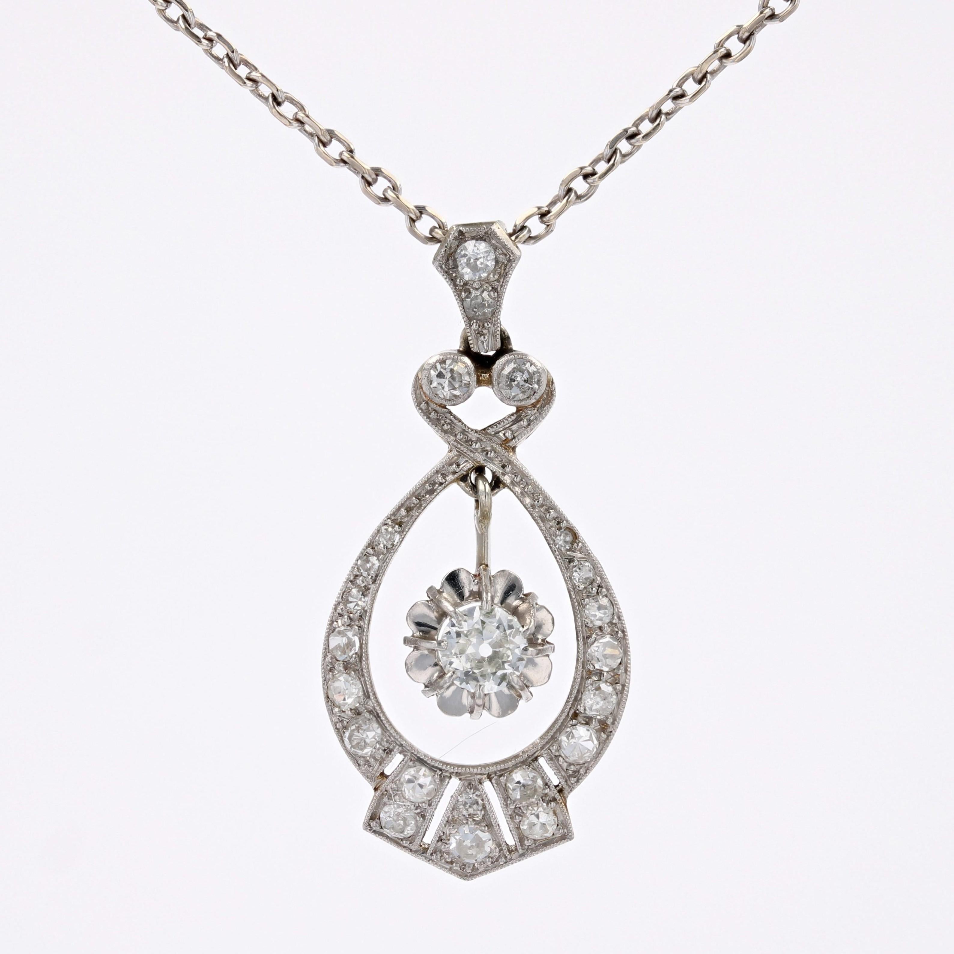 Brilliant Cut 1925s Art Deco Diamonds 18 Karat White Gold Platinum Pendant For Sale