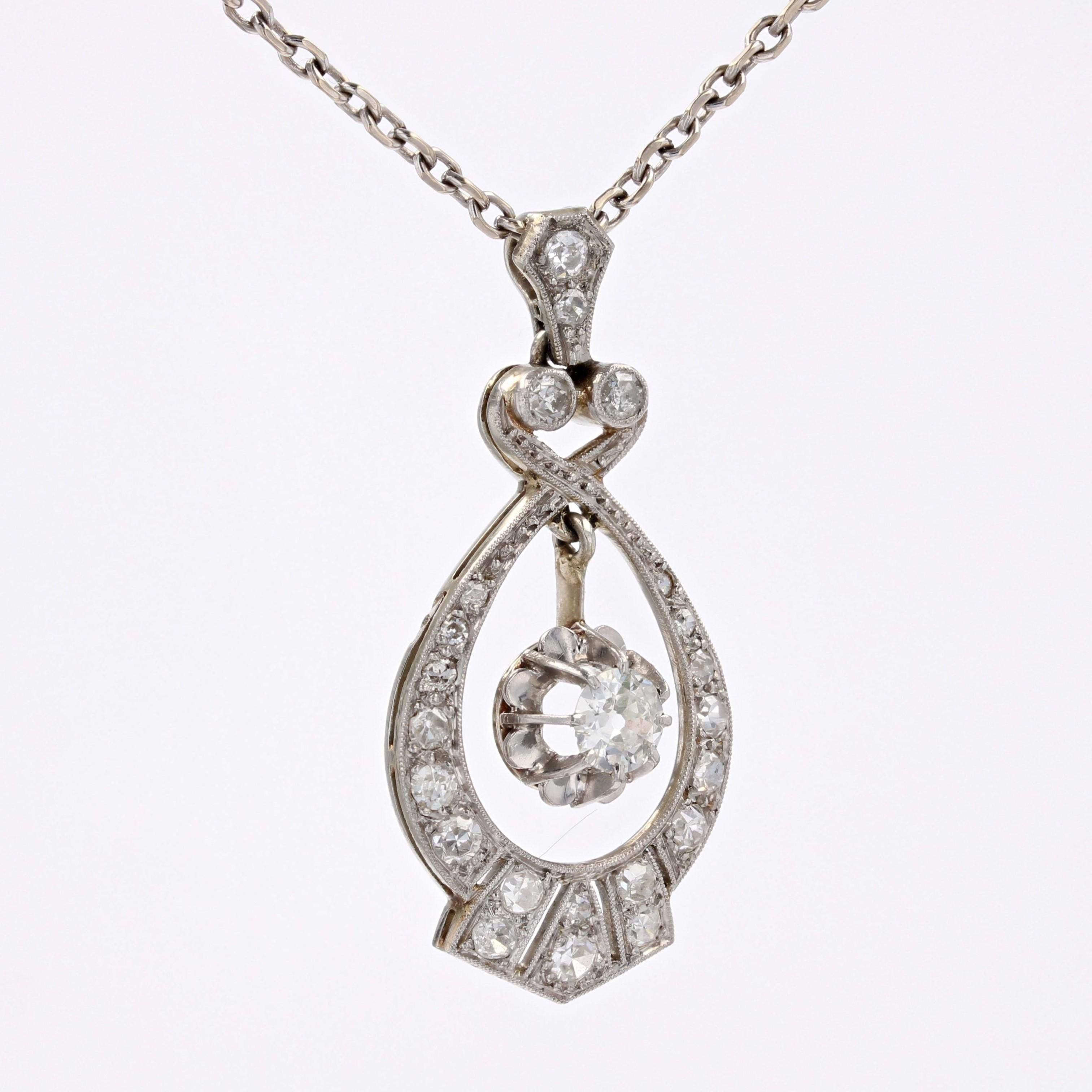 Women's 1925s Art Deco Diamonds 18 Karat White Gold Platinum Pendant For Sale