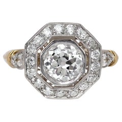 Antique 1925s Art Deco Diamonds 18 Karat Yellow Gold Platinum Hexagonal Ring