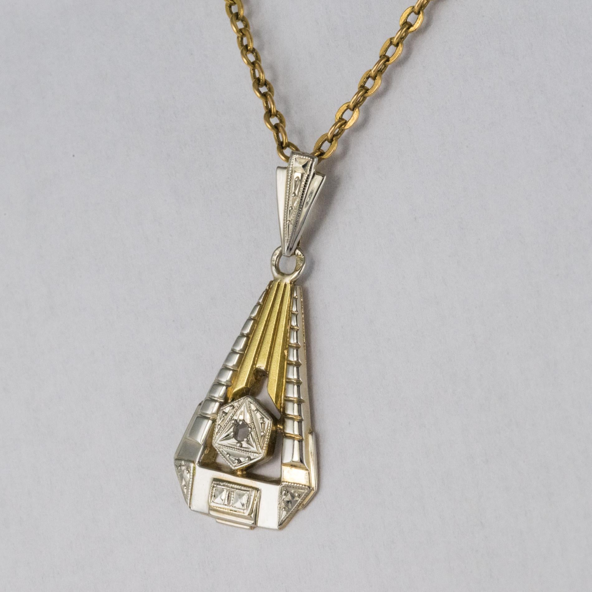 Rose Cut 1925s Art Deco Diamonds 18 Karat Yellow White Gold Pendant