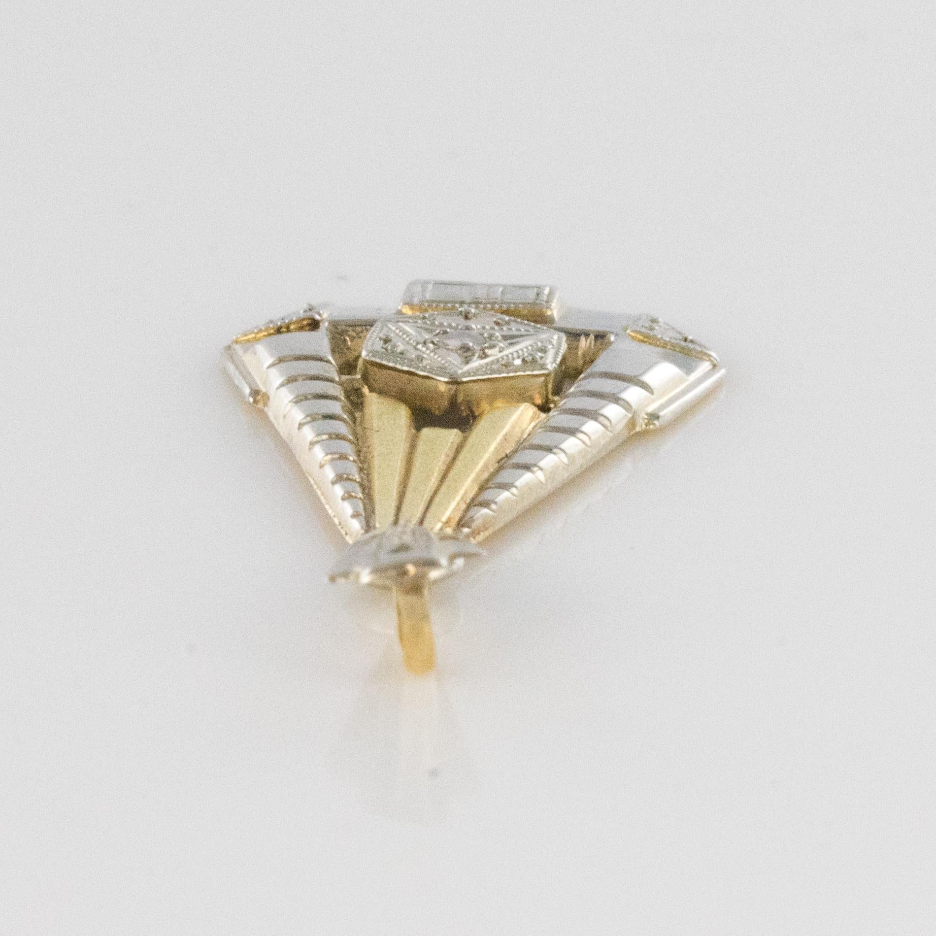 1925s Art Deco Diamonds 18 Karat Yellow White Gold Pendant 4