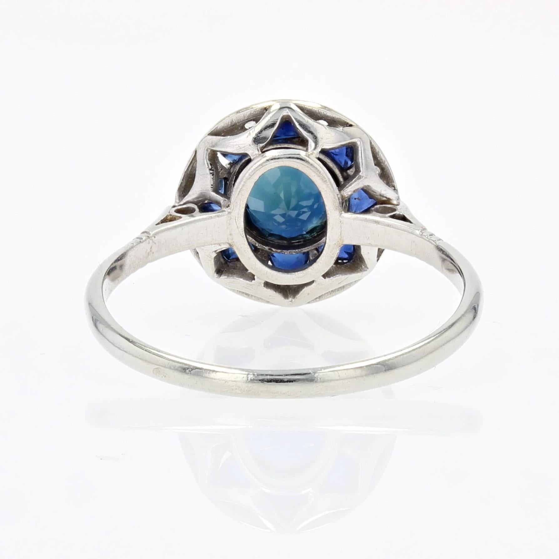 1925s Art Deco Sapphire Diamonds 18 Karat White Gold Round Shape Ring 9