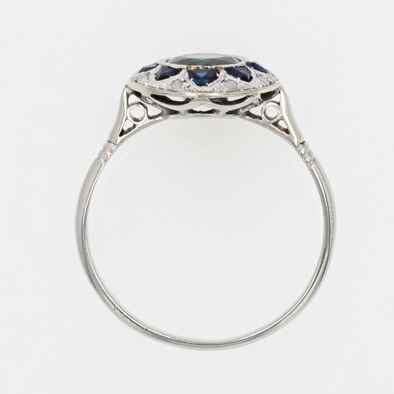 1925s Art Deco Sapphire Diamonds 18 Karat White Gold Round Shape Ring 11