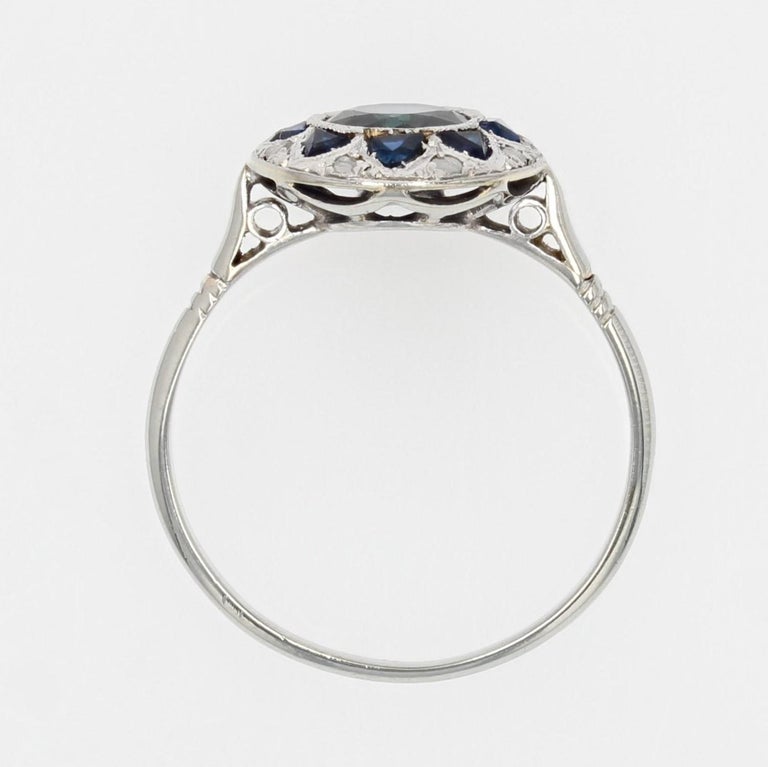 1925s Art Deco Sapphire Diamonds 18 Karat White Gold Round Shape Ring For Sale 11