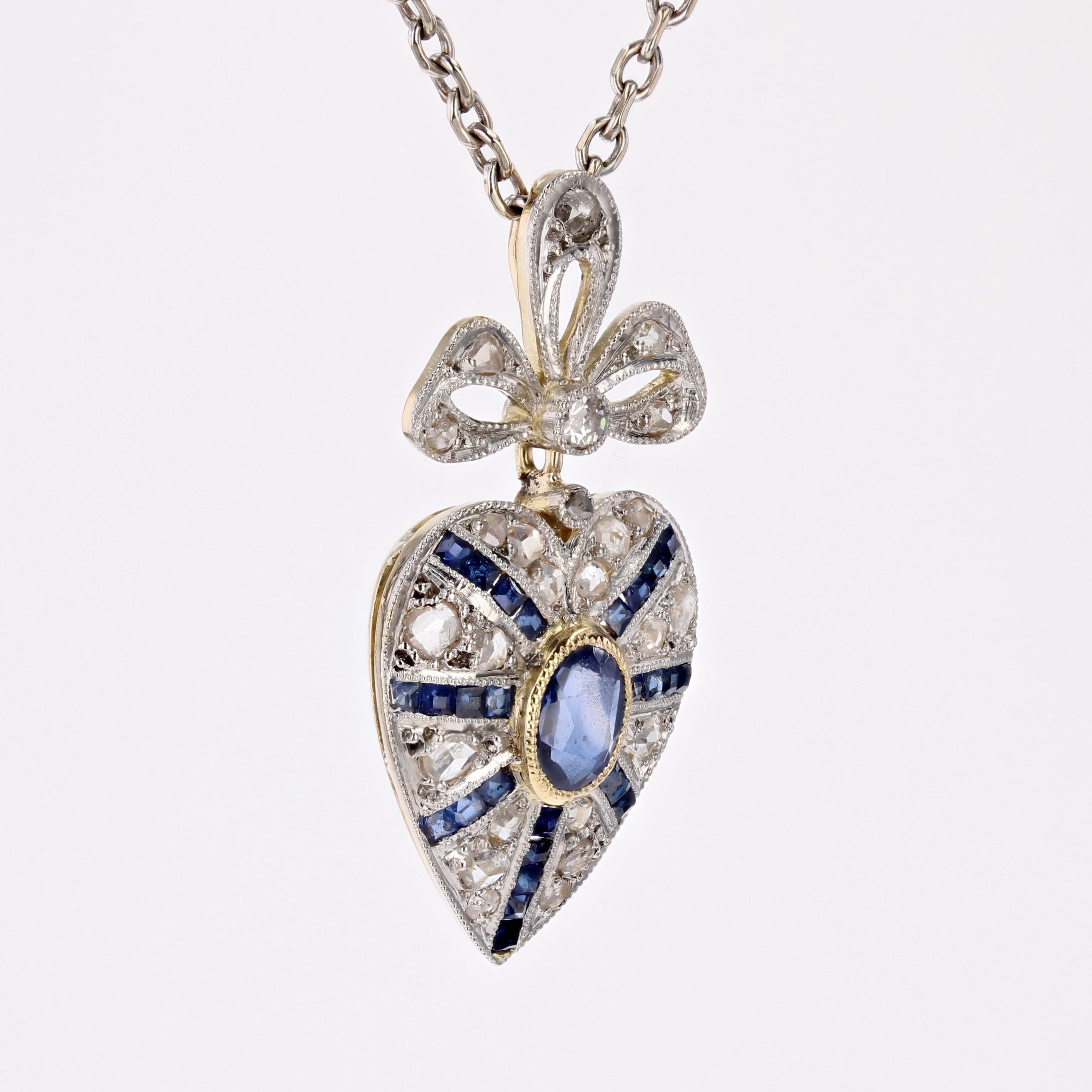 Women's 1925s Art Deco Sapphire Diamonds 18 Karat Yellow Gold Heart-Shape Pendant
