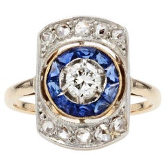 1925s Art Deco Sapphire Diamonds 18 Karat Yellow Gold Ring