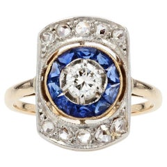 1925er Jahre Art Deco Saphir-Diamant-Ring aus 18 Karat Gelbgold