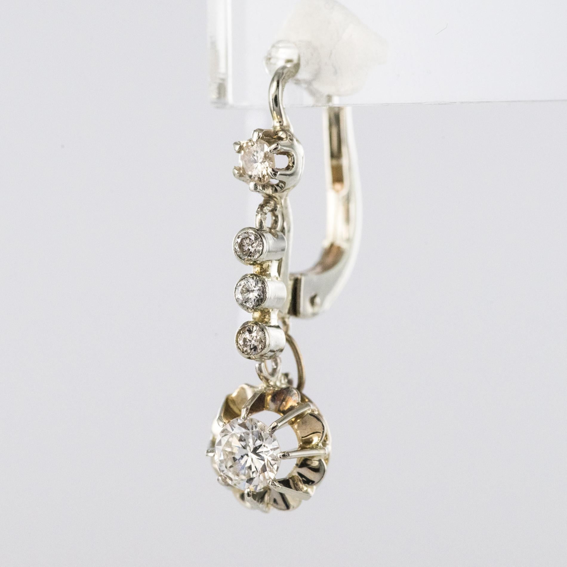 Women's French 1925s Art Deco Diamonds 18 Karat White Gold Dangle Earrings