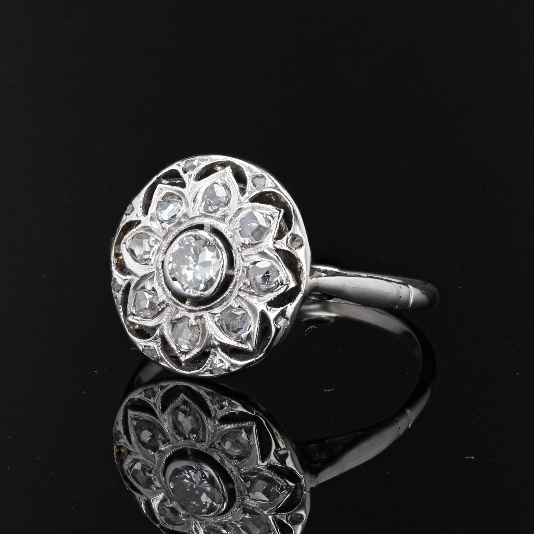Brilliant Cut 1925s Diamonds 18 Karat White Gold Round Openwork Ring
