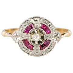 1925s French Art Deco 18 Karat Gold Ruby Diamond Ring 1925s French Art Deco 18 Karat Gold Ruby Diamond Ring