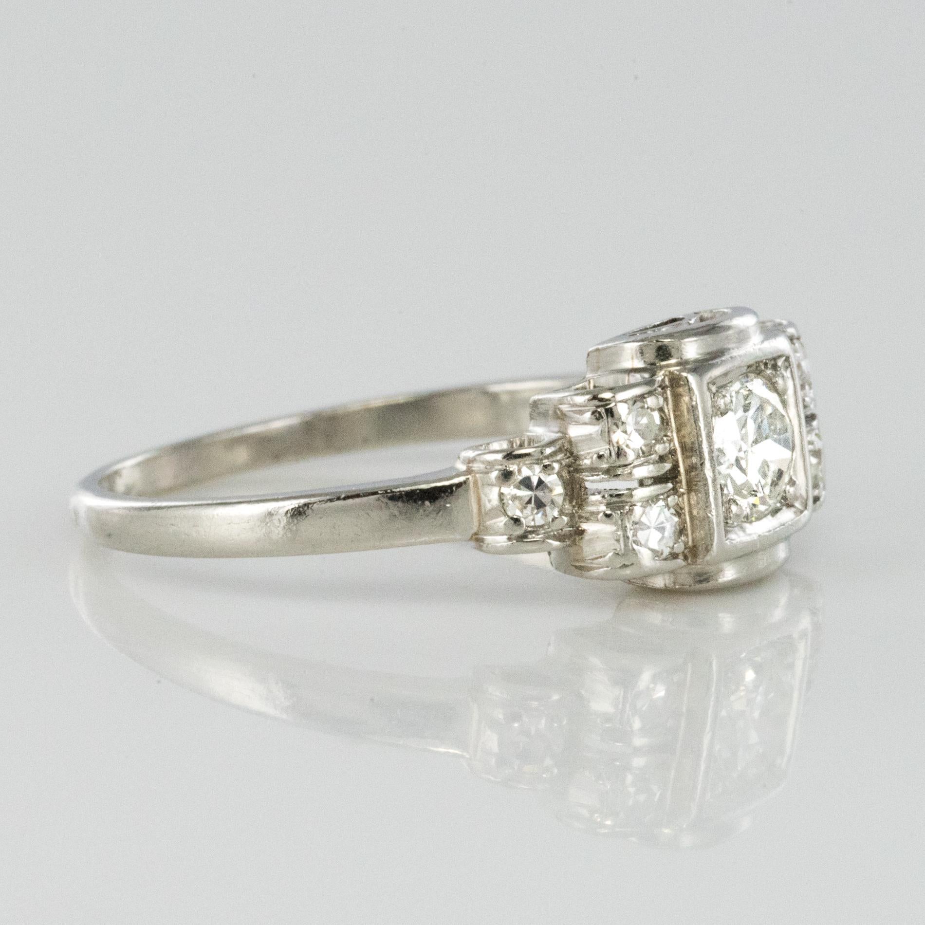 1925s French Art Deco 18 Karat White Gold Diamond Ring 6