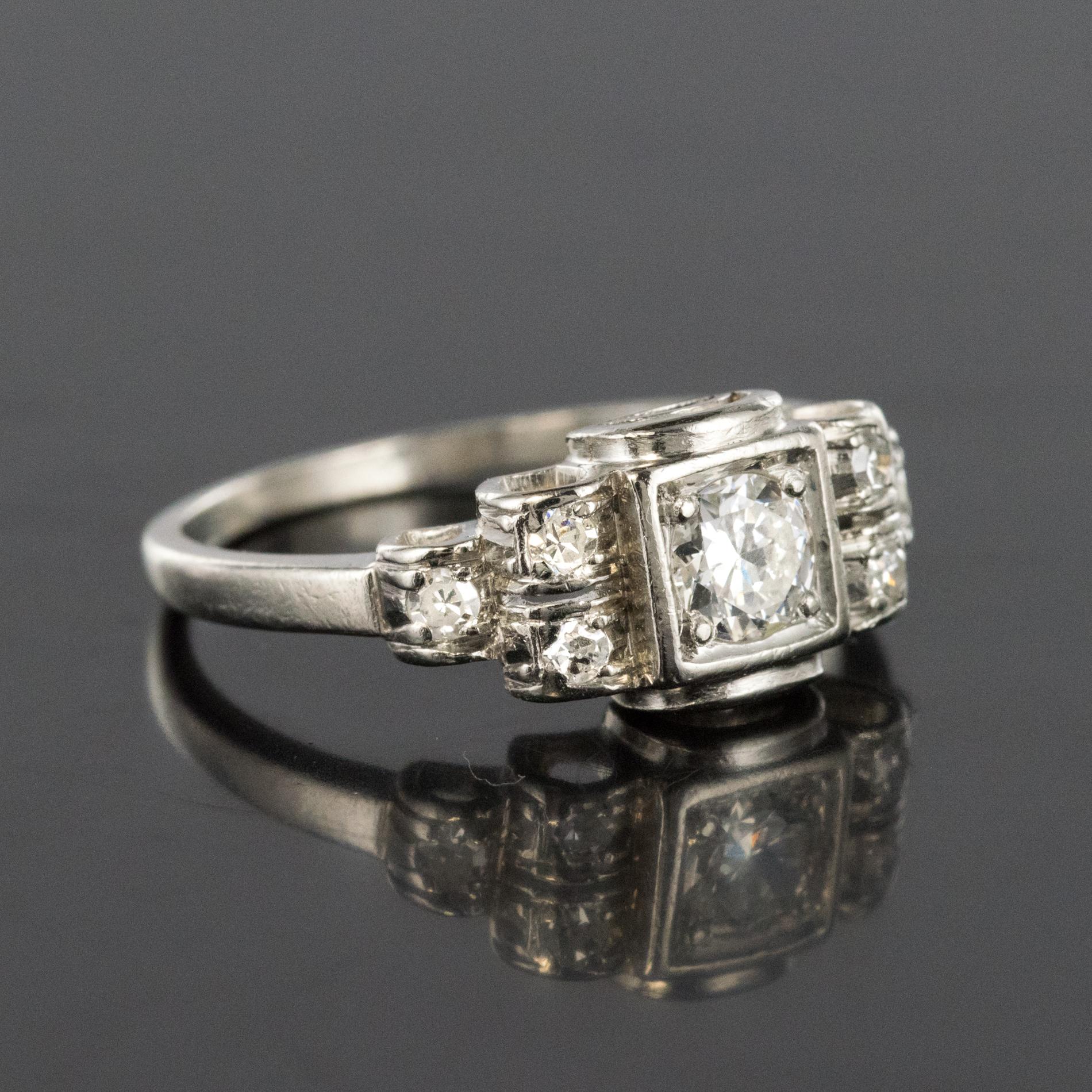 1925s French Art Deco 18 Karat White Gold Diamond Ring 7