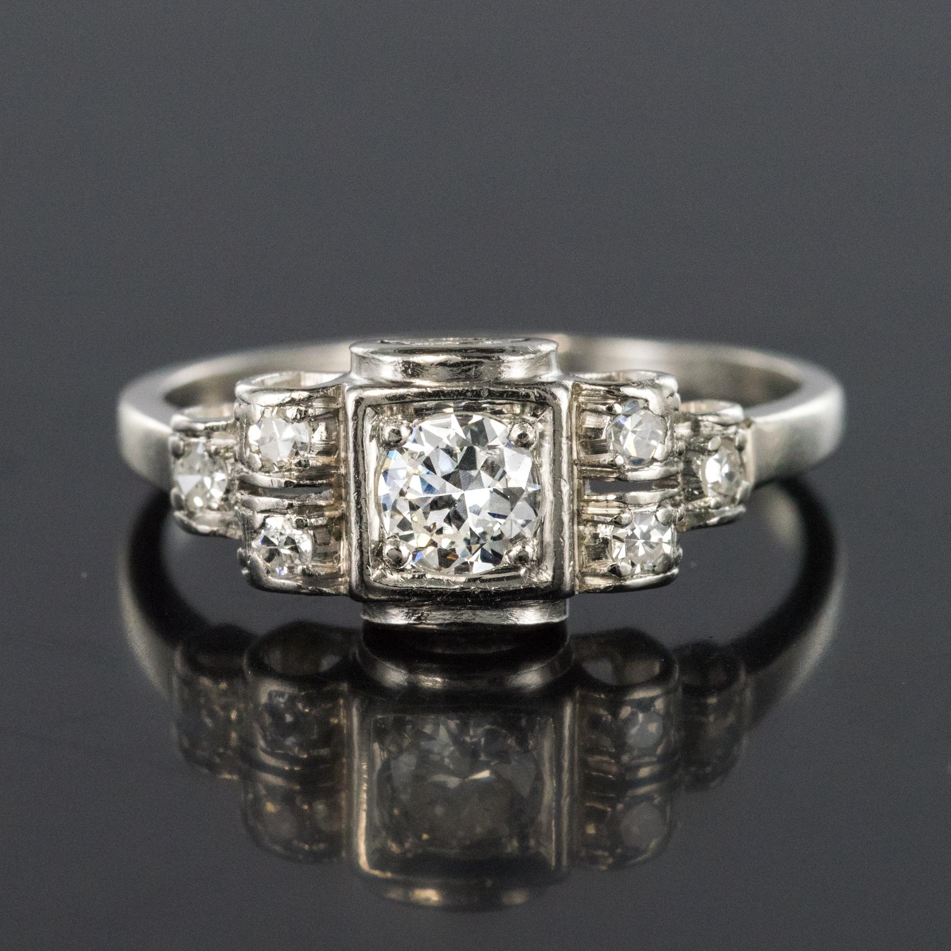 1925s French Art Deco 18 Karat White Gold Diamond Ring 8