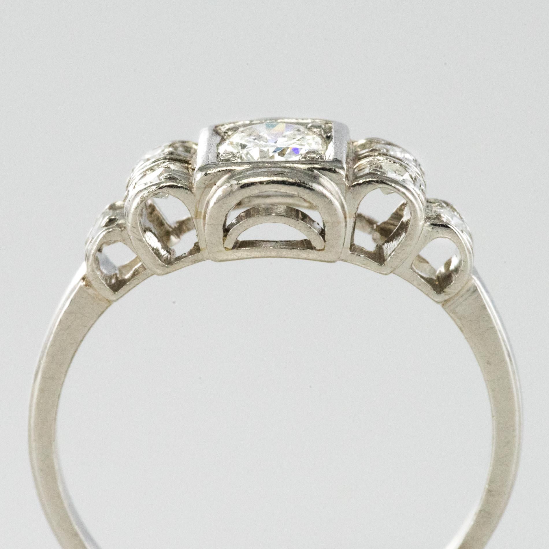 1925s French Art Deco 18 Karat White Gold Diamond Ring 3